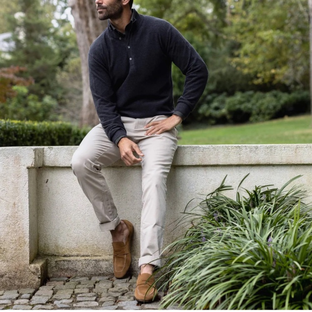 Ledbury Charcoal Heather Reymond Mock Henley Sweater Size L 100% Merino Wool